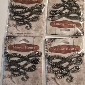 4 Serpent Snake Pendants Jewelry Findings for Jewelry Making. Red Eyed N…